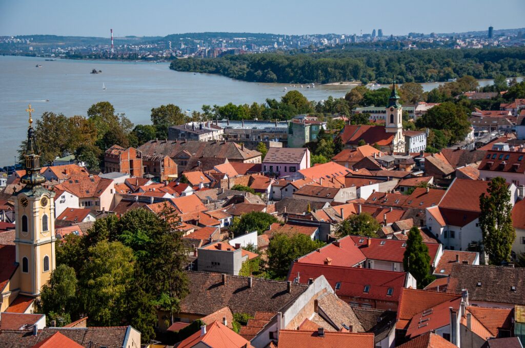 Explore the charming rooftops of Zemun along the Danube River in Belgrade, Serbia.