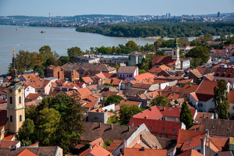 Explore the charming rooftops of Zemun along the Danube River in Belgrade, Serbia.